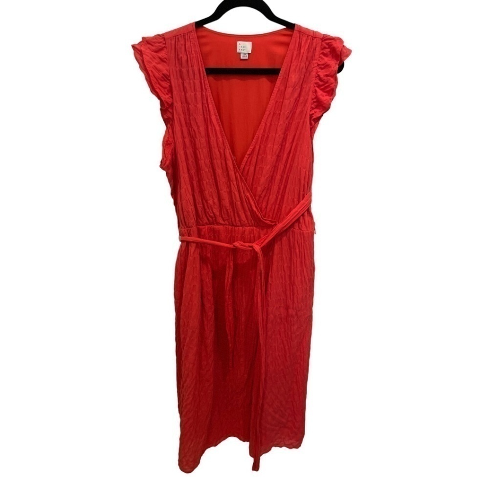 A NEW DAY Coral Color Faux Wrap Ruffle Sleeve Midi Dress Women’s SZ XL